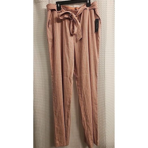 NIC+ZOE Pants - NEW NIC + ZOE "WORK IT" WIDE LEG POCKET PANTS PINK STRIPS W/BELT SIZE 14